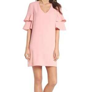 Banana Republic Pink Ruffle Sleeves V-Neck Sheath Dress - Size 12